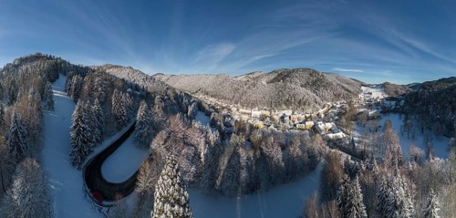 Aerial view of Mariahilfberg road and village