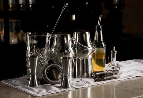 Set of bar accessories for making cocktails