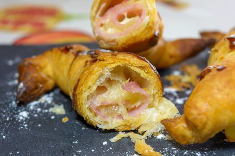 A close-up of a flaky