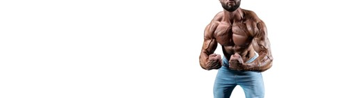 No name sexy muscular man in jeans posing over white background. Bodybuilding and fitness concept.