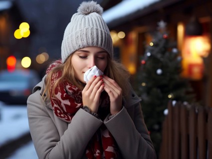 Woman with a cold using a tissue