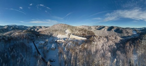 Aerial view of the Servite monastery in winter
