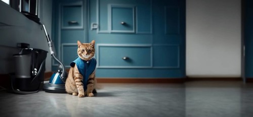 Cat cleaning lady