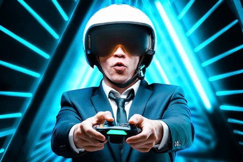 Portrait of an emotional man with a joystick in his hands. ESports. Game concept.