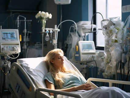 Patient in a hospital bed basking in sunlight