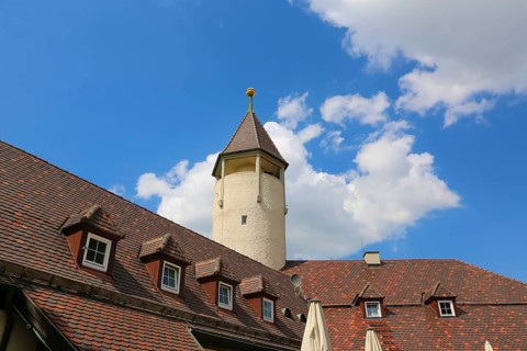 Teck Castle with hiking home of the Swabian Alb Association