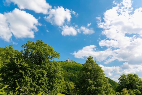 Teck Castle with hiking home of the Swabian Alb Association