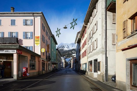 Via S. Gottardo with view towards the pass road to St Gotthard in Airolo