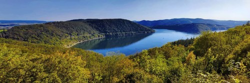 Elevated panoramic view of the Edertalsperre and wide view of the Kellerwald-Edersee National Park