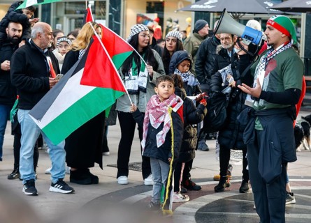Participants in the Freedom for the People of Gaza demonstration gathered at Alexanderplatz to protest against Israel's actions in the Gaza Strip