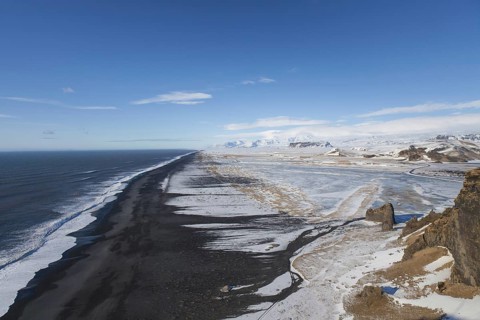 Black sand beach on the Dyrholaey peninsula in winter