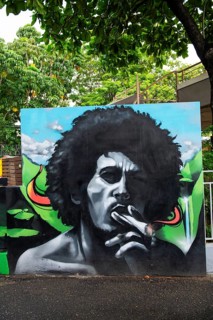 Bob Marley with cannabis cigarette