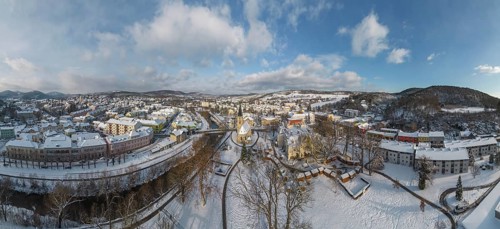 Aerial view of the theatre park in winter