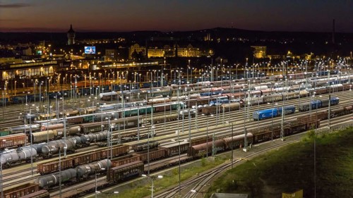 Aerial view DB Cargo marshalling yard Halle