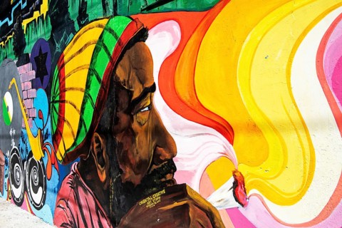 Rastafari with joint mural