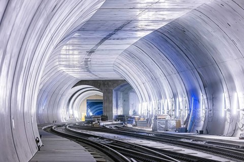 Construction site in the tunnel at the new through station in Stuttgart. A total of 56 kilometres of tunnels have been dug for Deutsche Bahn AG's Stuttgart 21 project and tunnelling has been completed...