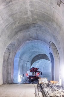Construction site in the tunnel at the new through station in Stuttgart. A total of 56 kilometres of tunnels have been dug for Deutsche Bahn AG's Stuttgart 21 project and tunnelling has been completed...