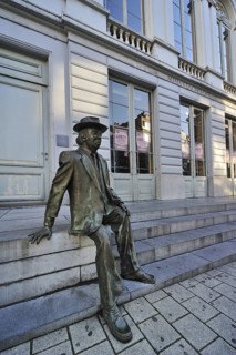 Statue of actor comedian Romain De Coninck in front of the Minard Theatre at Ghent