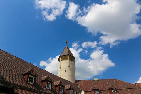 Teck Castle with hiking home of the Swabian Alb Association