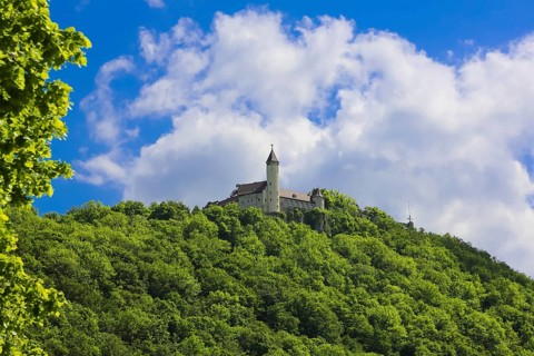 Teck Castle with hiking home of the Swabian Alb Association