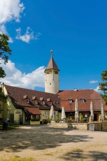 Teck Castle with hiking home of the Swabian Alb Association