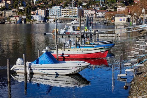 Motorboats on the Lungolago of Lake Maggiore in Ascona