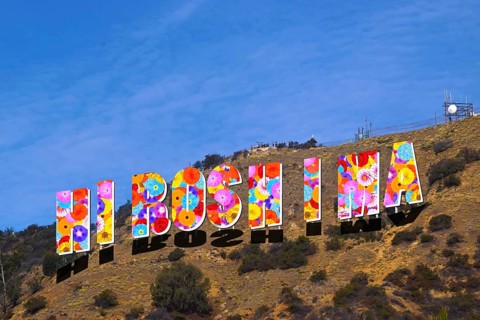 Lettering Hiroshima designed with colourful flowers