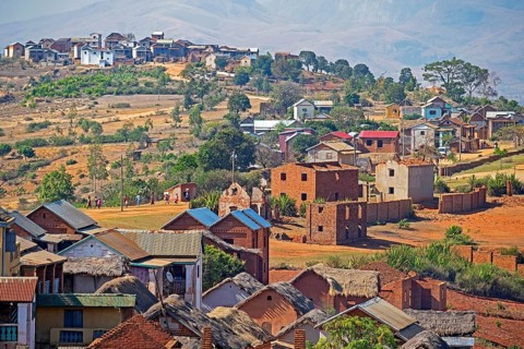 Houses of rural village on hillside on the outskirts of Ambalavao