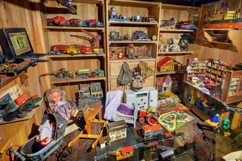 Shelves with old toys