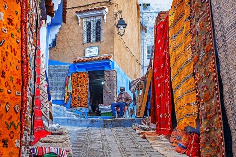 Shops selling colourful Berber rugs