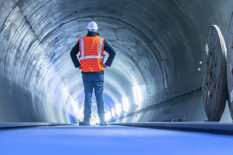 Construction site in the tunnel at the new through station in Stuttgart. A total of 56 kilometres of tunnels have been dug for Deutsche Bahn AG's Stuttgart 21 project and tunnelling has been completed...