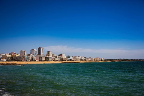The coast of the Algarve in the south of Portugal near Quarteira