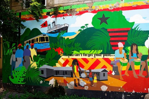 Mural depicting the creation of Trench Town
