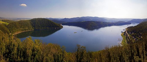 Elevated panoramic view of the Edertalsperre and wide view of the Kellerwald-Edersee National Park