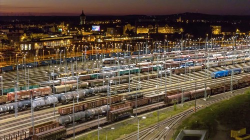 Aerial view DB Cargo marshalling yard Halle