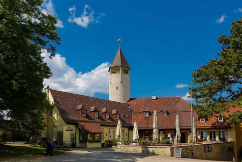 Teck Castle with hiking home of the Swabian Alb Association