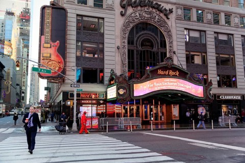 Hard Rock Cafe in Times Square at night