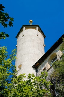 Lookout tower at the end of the 19th century at Teck Castle with the Schwaebischer Albverein hiking centre