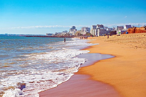 The coast of the Algarve in the south of Portugal near Quarteira