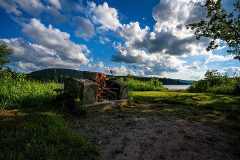 Fireplace on a South Lake in Catskills Mountains