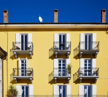 Light yellow facade with windows