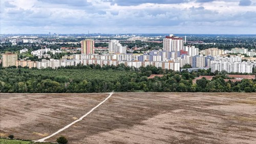 Aerial view of the large housing estate Waldsassenser Strasse in the Berlin district of Marienfelde. The estate was built in the 1970s
