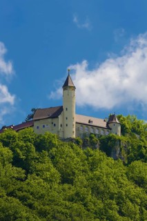 Teck Castle with hiking home of the Swabian Alb Association