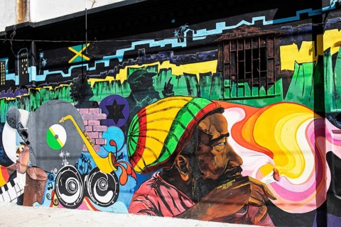 Rastafari with joint mural