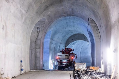 Construction site in the tunnel at the new through station in Stuttgart. A total of 56 kilometres of tunnels have been dug for Deutsche Bahn AG's Stuttgart 21 project and tunnelling has been completed...