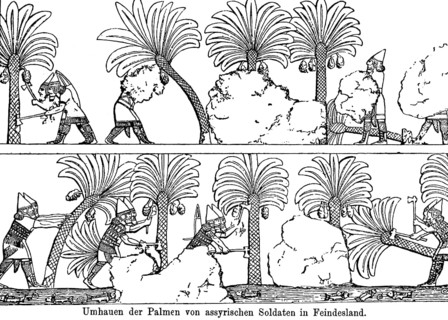 Cutting down palm trees by Assyrian soldiers in enemy territory