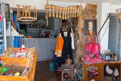 Cosy interior of a shop with souvenirs and traditional clothing
