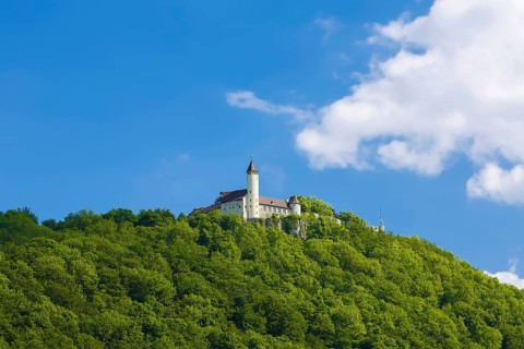 Teck Castle with hiking home of the Swabian Alb Association
