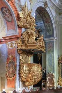 Pulpit. baroque parish church of St. Veit or Wachau Cathedral