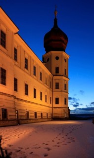 Goettweig Abbey Benedictine monastery in the evening in winter